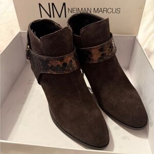 Donald J. Pliner Brown Ankle Boots with Snakeskin Accent